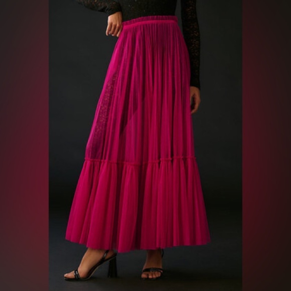 Geisha Designs Fuchsia Sheer Tulle Maxi Skirt NWT XS